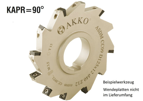AKKO Scheibenfräser ø 100 mm, Werkzeugbreite 14 mm, kompatibel mit ISO-WSP CC.. 09T3..
<br/>Z=10 (Z effektiv = 5)