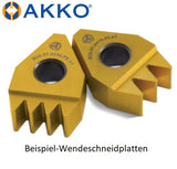 AKKO Poly-V-Mehrzahn-Einstechplatte aus Hartmetall, TP = 3.56 mm, Plattenstärke S = 7
<br/>Hartmetallsorte VK10F01 (beschichtet)