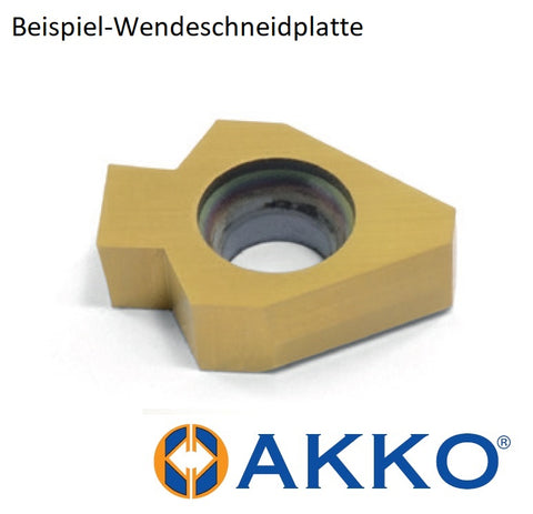 AKKO Wendeplatte für Keilnutenfertigung, Nutbreite CW = 7.13 mm, Nuttiefe CDX = 3.3 mm, Eckenradius RE = 0.85 mm 
<br/>DMIN = 22mm, Hartmetallsorte VP3001