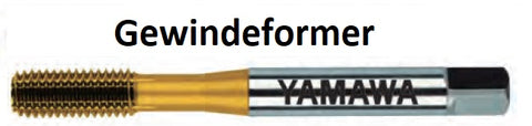 Gewindeformer M 3, Typ R-D V
<br/>Yamawa, TiN-beschichtet für Stahl, VA und NE-Metalle