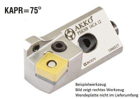 AKKO Kurzdrehhalter für ISO-WSP SNM. 120408
<br/>rechts, 75° Anstellwinkel