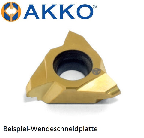 AKKO Wendeplatte zum Gewindewirbeln, Steigung TP = 1 mm, α = 60
<br/>Hartmetallsorte VK15U01 (beschichtet)