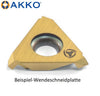 AKKO Wendeplatten für axiale Freistiche, Stechbreite = 1.5 mm, Stechtiefe =  1.6 mm, Eckenradius = 0.4 mm, Hartmetallsorte VK20F01 
<br/>rechts