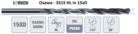 15xD-VHM-Tieflochbohrer, ø 10.0 mm, Osawa Typhoon
<br/>mit Innenkühlung, beschichtet, Hauptanwendung: Stahl, VA, Guss