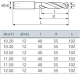 VHM-Bohrer für Alu, Bohrtiefe 3xD, ø 11.0 mm
<br/>Osawa Typhoon, mit Innenkühlung, unbeschichtet